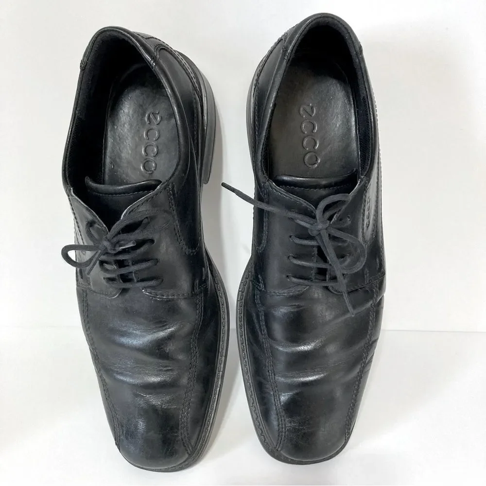 ECCO Helsinki Black Leather Lace Up Oxford Comfort Square Toe Dress Shoes Men 12